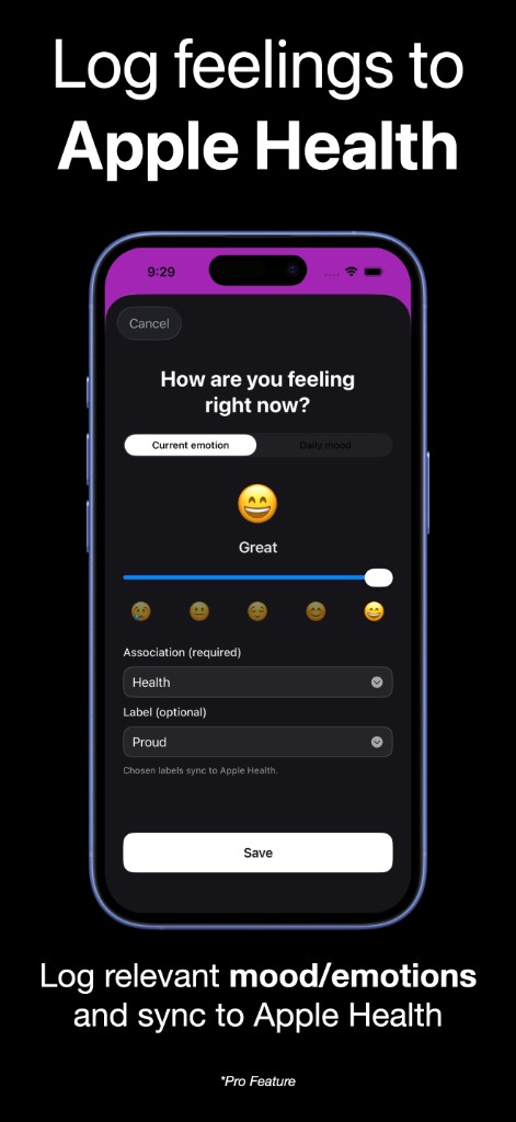 Log feelings to Apple Health